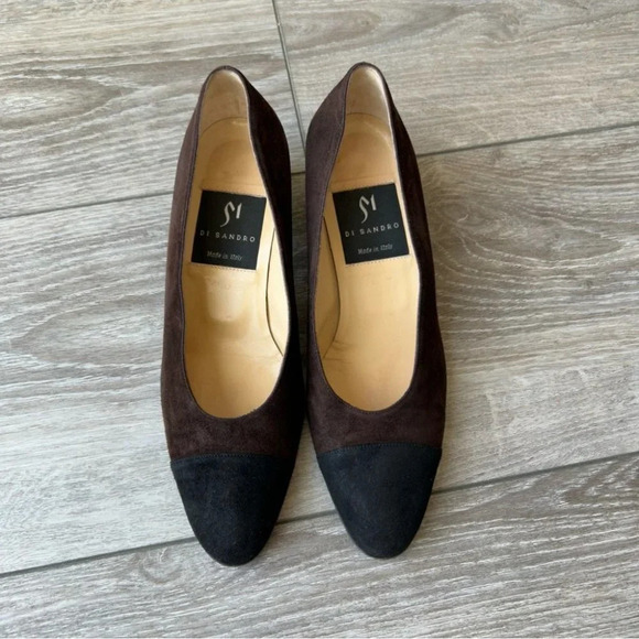 Di Sandro Brown Black Two Tuned Suede Leather Custom Heel Pump - Picture 3 of 13